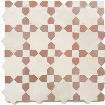 Mosaic House Moroccan tile Tanger C 1-21 White Pink  zellige, mosaic, zellij, field, pattern, glaze, stars, classic 